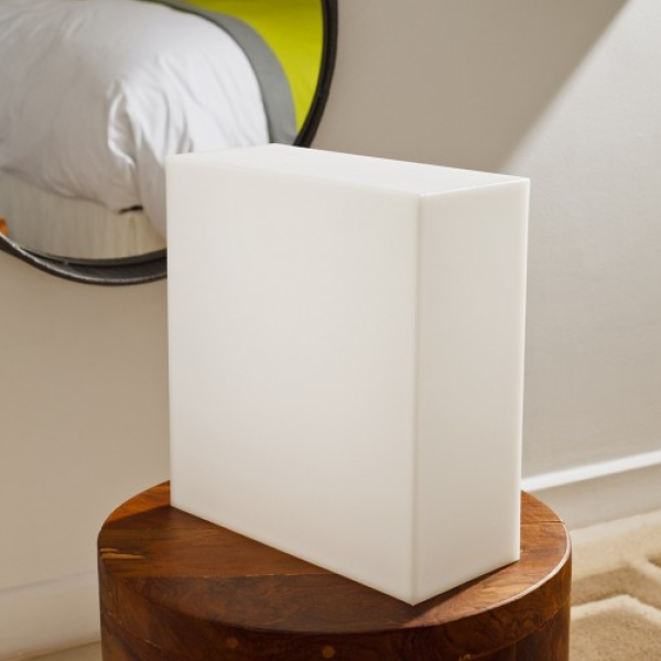 bedside table with light